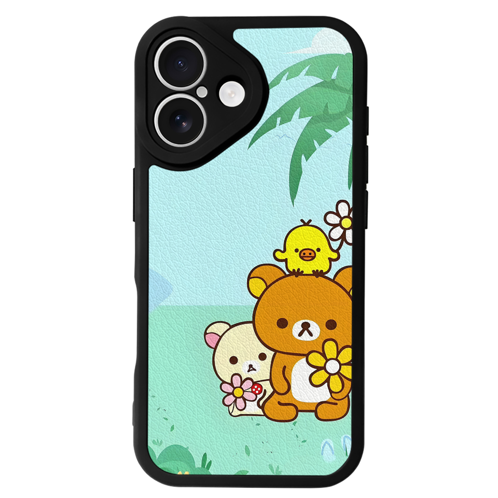 （画像用） リラックマ リラックマ キイロイトリ Rilakkuma Korilakkuma Kiiroitori 【iPhone 16シリーズ対応】シリコンスマホケース（レザー調） 材質：シリコン